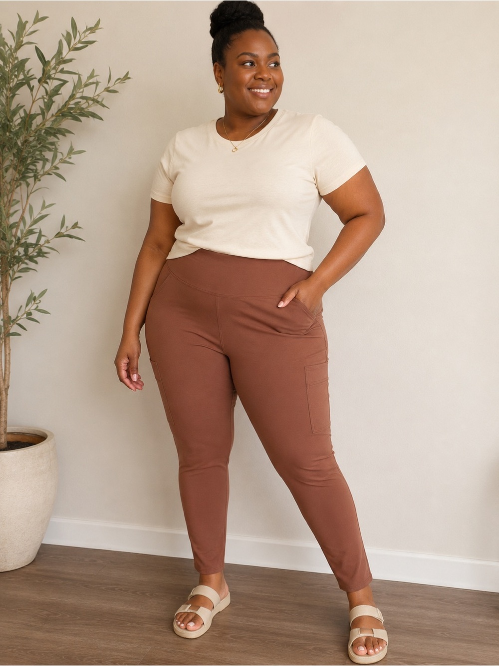 Avalanche High-Waist Cargo Leggings in Brown